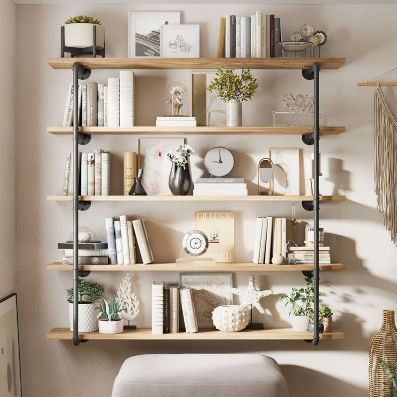 5-Tier Solid Wood Industrial Wall Shelf