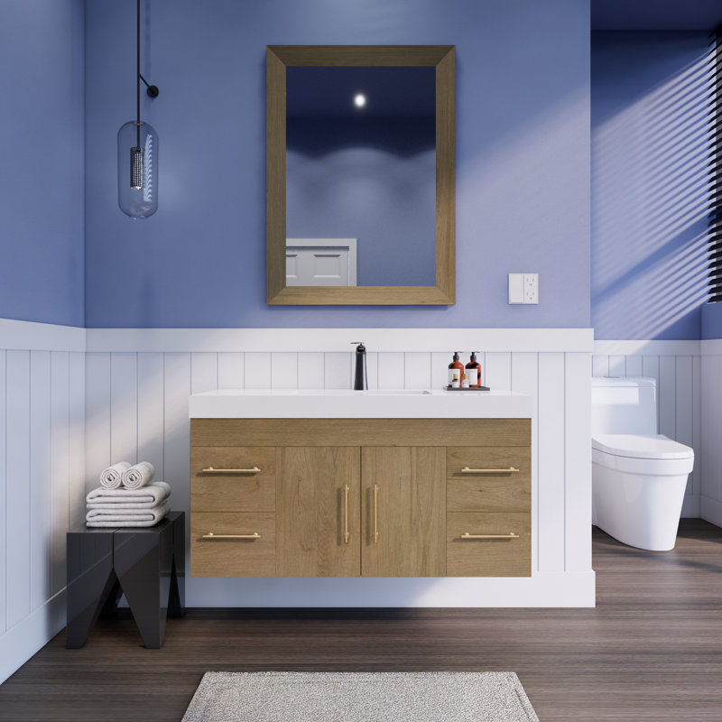 Lissy Spring 48" Wall-Mounted Single Bathroom Vanity Set, White Oak