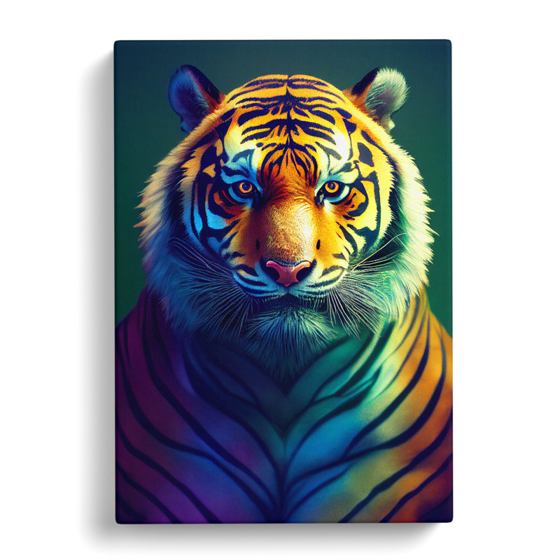 XC1022-4678X Tiger In Technicolour No.3 - Print on Canvas, Wrapped Canvas, 50cm H x 35cm W x 3cm D, No Matte