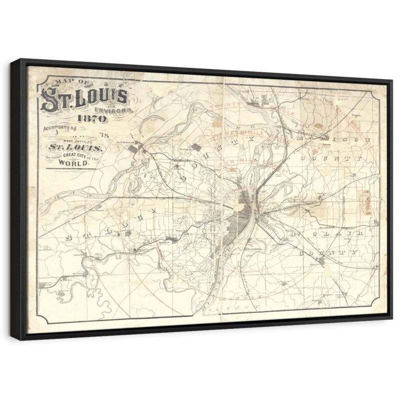 Impression rétro sur toile, carte rétro de St Louis II, H 13 po x l 19 po