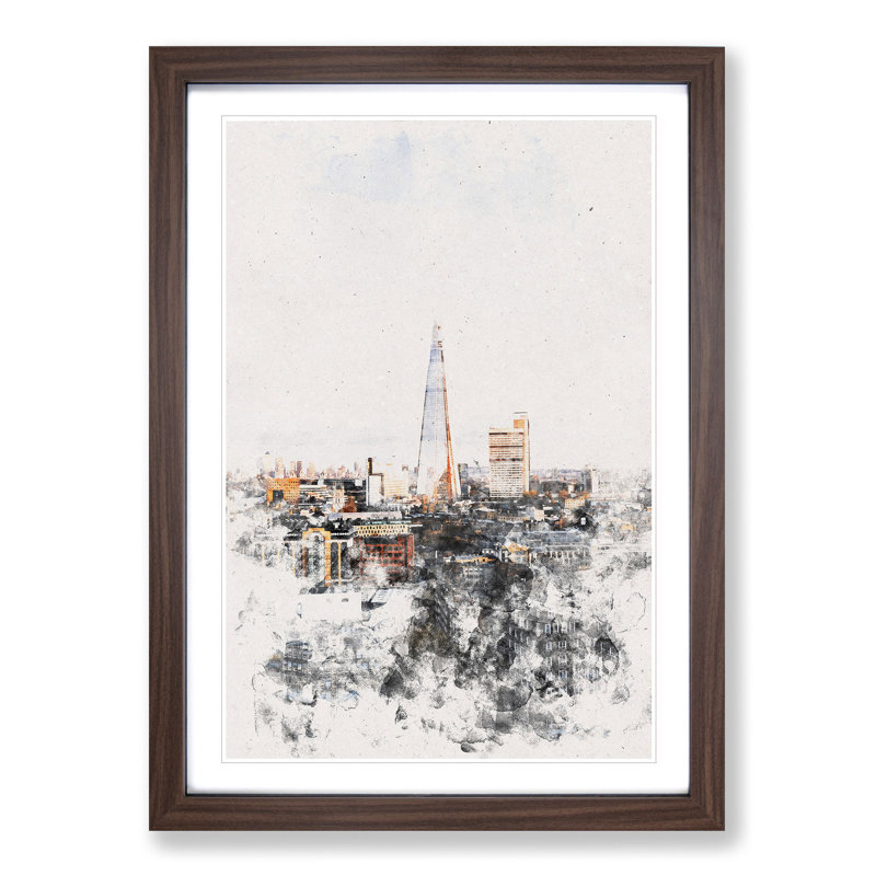 The London Skyline with the Shard - Picture Frame Graphic Art, Walnut Framed, 45cm H x 33cm W x 2cm D