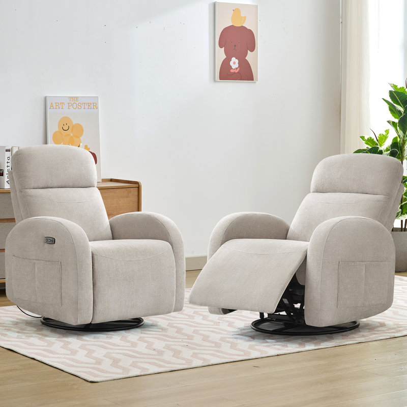 Delba 37"W Power Swivel Rocker Glider Nursery Recliner with USB & Type-C Port,Round Armrest and Double Pockets