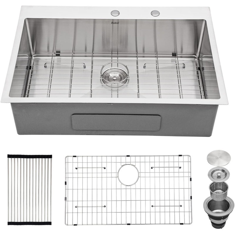 30" L x 22" W Drop-In Stainless Steel Kitchen Sink Single Bowl, 30" L x 22" W