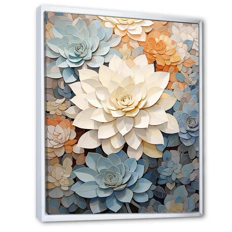 Beige plante grasse douce I - plante grasse salon, Cadre flottant blanc, H 40 po x l 30 po