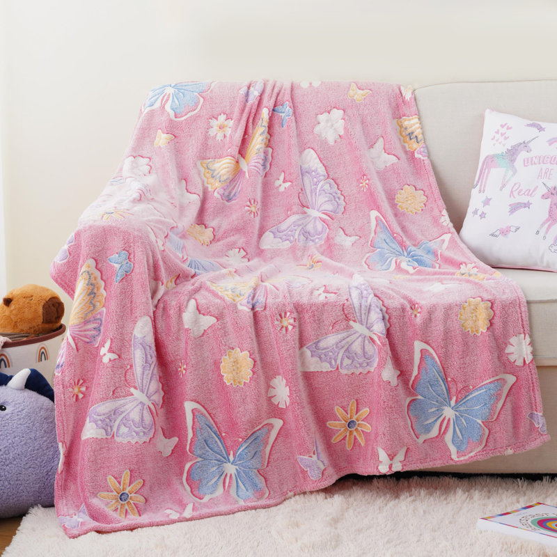Couverture Glow In The Dark, 50 po x 60 po, Papillons roses / bleus