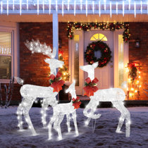 3-Piece Iridescent Reindeer Family - Lighted Deer Set - 210 Lights 52 Buck 44 Doe 28 Fawn - Large Deer Family for Indoor or Outdoor Christmas