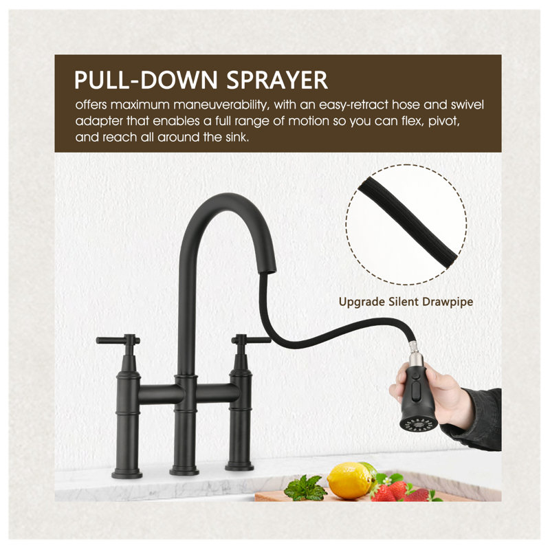Matte Black Dual Handle Pull Down Kitchen Faucet