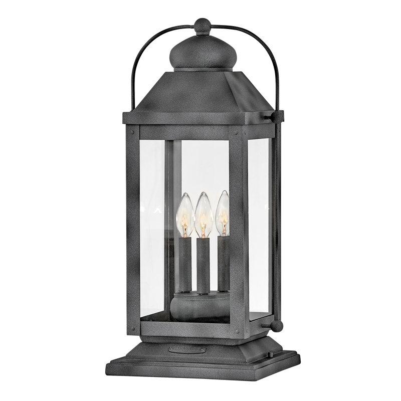 Anchorage 3-Light Outdoor 12V Pier Mount Carriage Lantern w/ LED Included, Aged Zinc