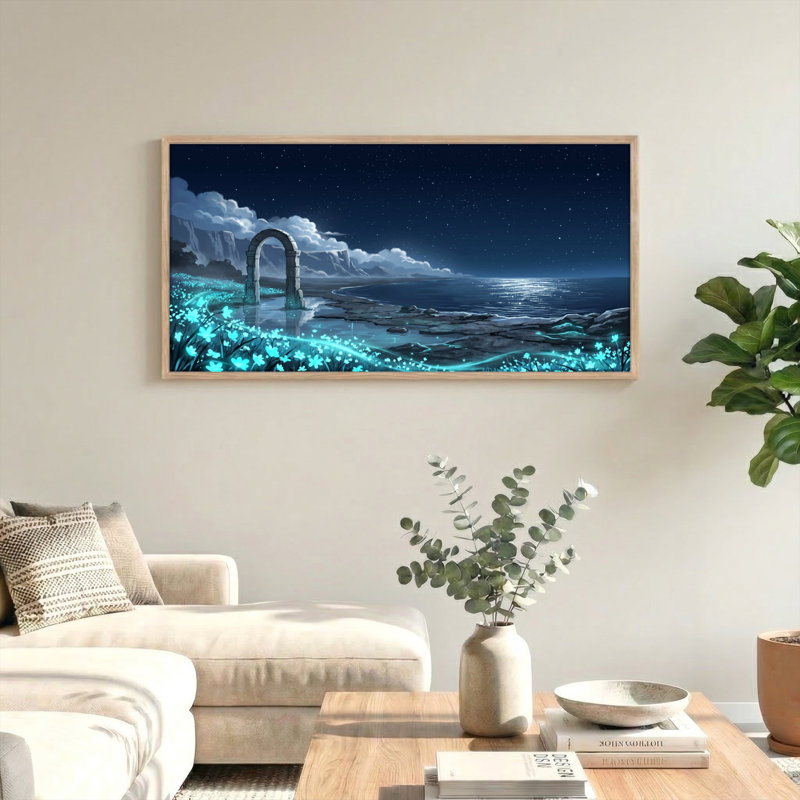 Ensemble de 1 tableau sur toile « Océan de nuit », L 48 po x H 24 po, Naturel