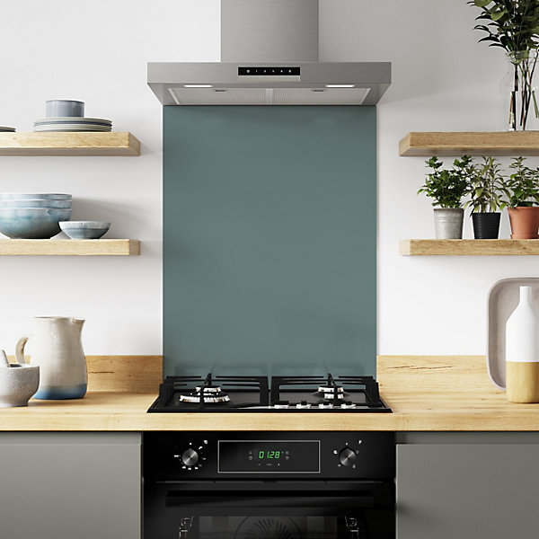 Aluminium Kitchen Hob Splashback, Glacier White/Neptune Blue, 80 cm x 60 cm