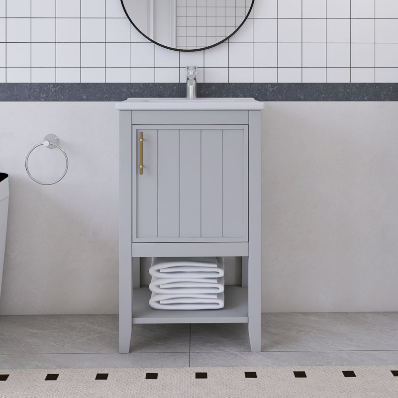 Ensemble de meuble-lavabo autoportant 20 po avec comptoir en céramique 20 po, Gris