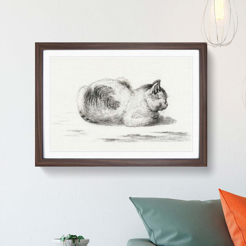 The Cat by Jean Bernard - Picture Frame Art Print, 27cm H x 36cm W x 2cm D, Walnut Framed
