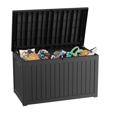 230 Gallon Wood-grain Style Lockable Deck Box With Water Resistant Resin