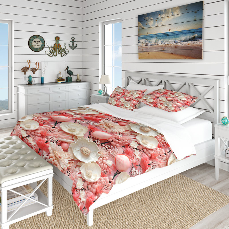 Ensemble de housse de couette Seashell Oasis, Housse de couette pour très grand lit et 2 très