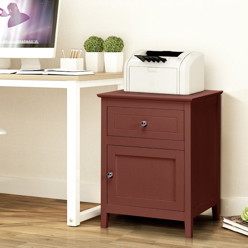 Bourrache Wooden Nightstand with Drawer and Cabinet, Cherry