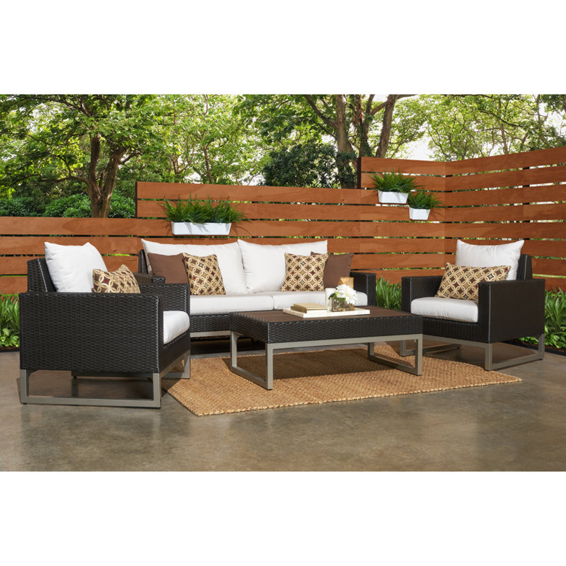 Milo 4 Piece Rattan Sunbrella Sofa Set with Cushions, Brown, Canvas Spa Sunbrella® Canvas