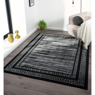 Ksamil Geometric Abstract Area Rug In Black/Gold