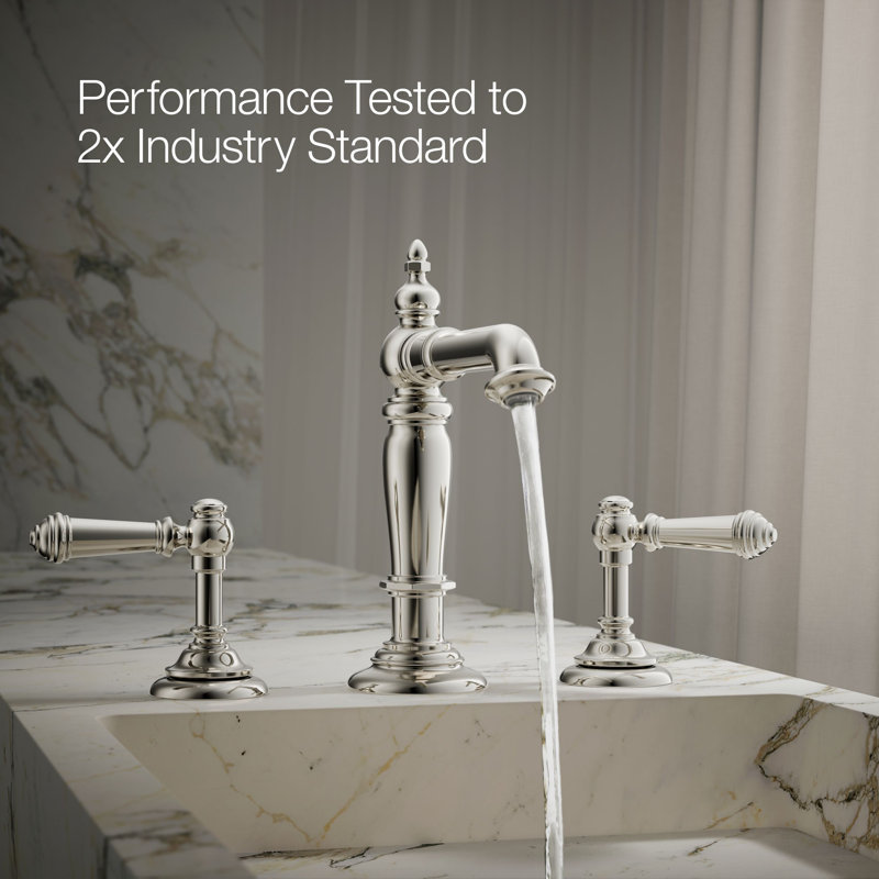 Artifacts® Widespread Bathroom Faucet with Drain Assembly, Vibrant Polished Nickel