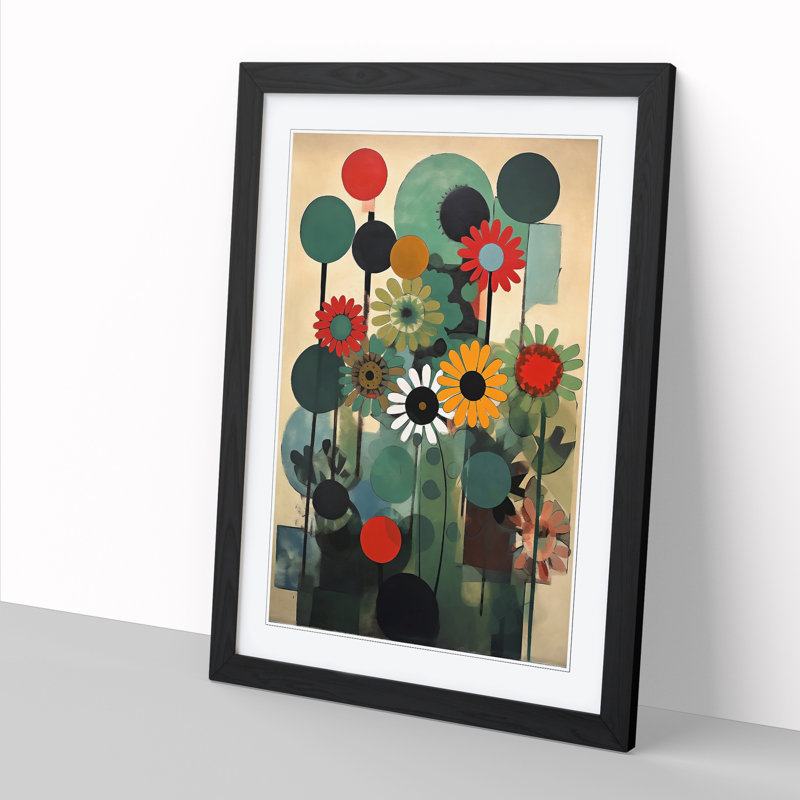 Bauhaus Style Flowers - Single Picture Frame Print, 64cm H x 46cm W, Black Framed