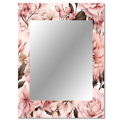 Premo Antique Pink Flower Garden Beauty - damask  Mirror, Damask Unique Wall Mirror, Printed Metal Art