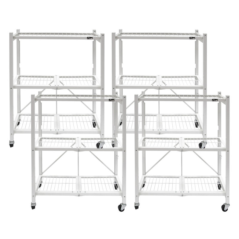  Ensemble de 4 tablettes de rangement pliables à 3 niveaux à usage général, R3, blanc