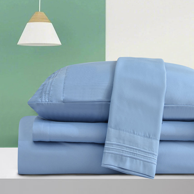  Ensemble de draps en rayonne ultra doux et infroissable, Ensemble de draps pour li très grand californien , Bleu