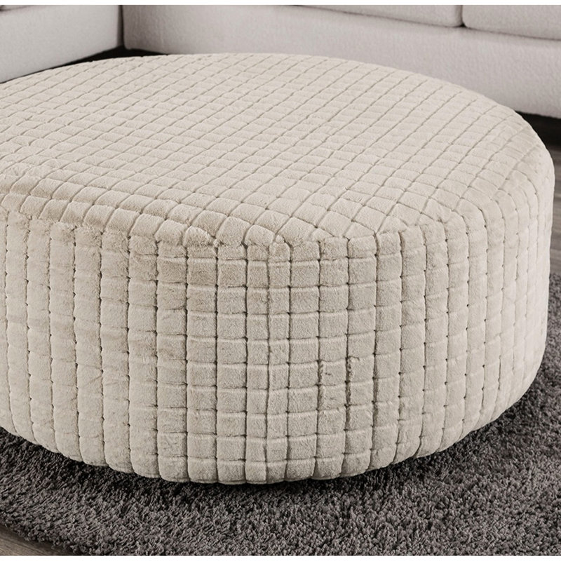 Tan Chenille Upholstered Round For Transitional Interior Decor, 41 Inches Wide And Deep, 18 High, 30 Lb In Style, Soft Upholstered, Wide, High