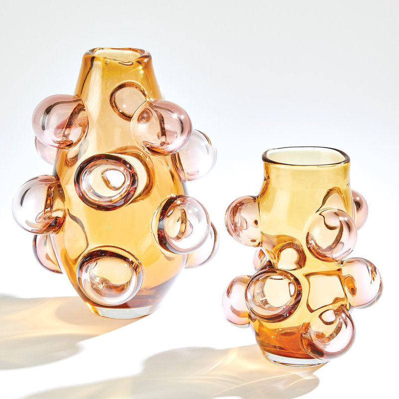 Bubbled Handmade Glass Table Vase, 13.5" H x 10.5" W x 10.5" D