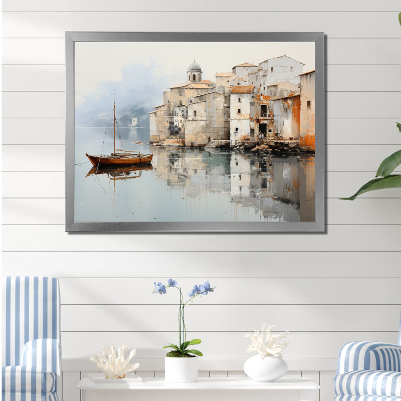 Almarina - Bateau, art mural, salon, H 24 po x l 32 po x P 1 po, Cadre simple argenté