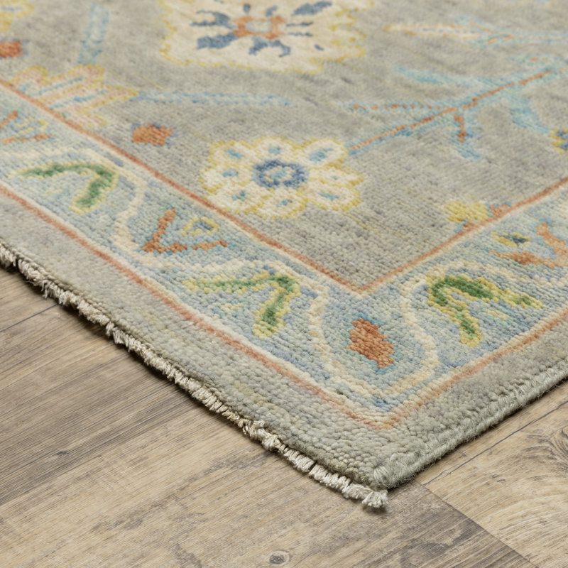 Tapis gris / multicolore en laine noué à la main Presley, Rectangle 6 pi x 9 pi
