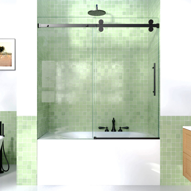 Armoire de porte de douche à double porte coulissante sans cadre l 56 à 60 po x H 60 po, verre trempé de 5 mm d'épaisseur (8 mm), avec quincaillerie