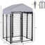 Grand parc extérieur pour chien, 48 po x 72 po, porte verrouillable, auvent aquatique, structure en acier pour chiens de taille moyenne, chenil gris de 4 pi 6 po avec petit et moyen
