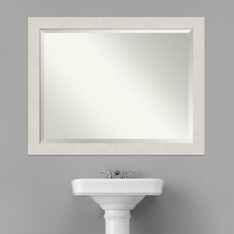 Akhia Narrow Beveled Wall Mirror, 35" x 45", Distressed Cream White