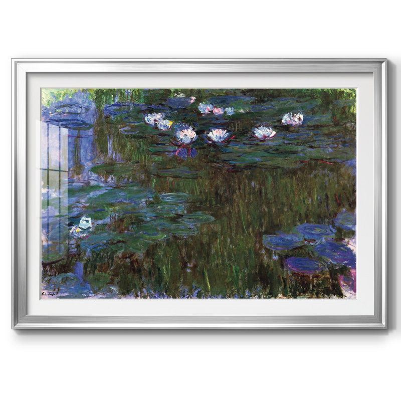 «Water Lillies # 3», impression encadrée sur papier par Claude Monet, Argent, H 30 po x l 44 po x P 1,5 po