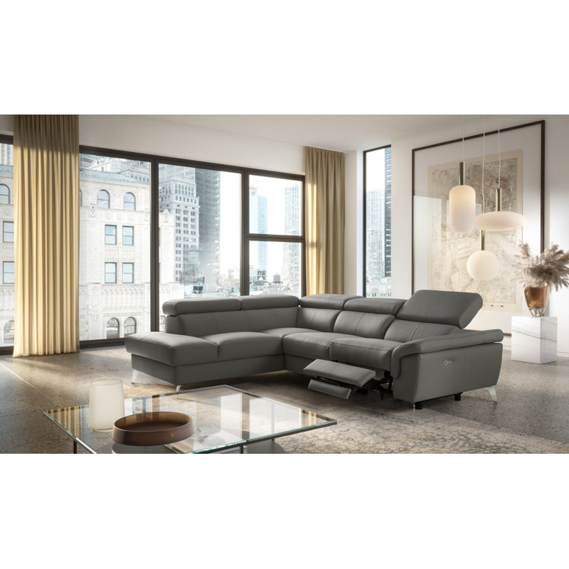Manhattan Genuine Leather Reclining Corner Sofa, Left Hand Facing, Dark Grey