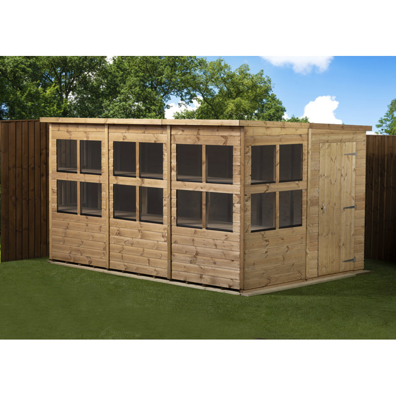 Solid wood Tongue & Groove Pent Garden Shed, 206cm H x 369cm W x 240cm D