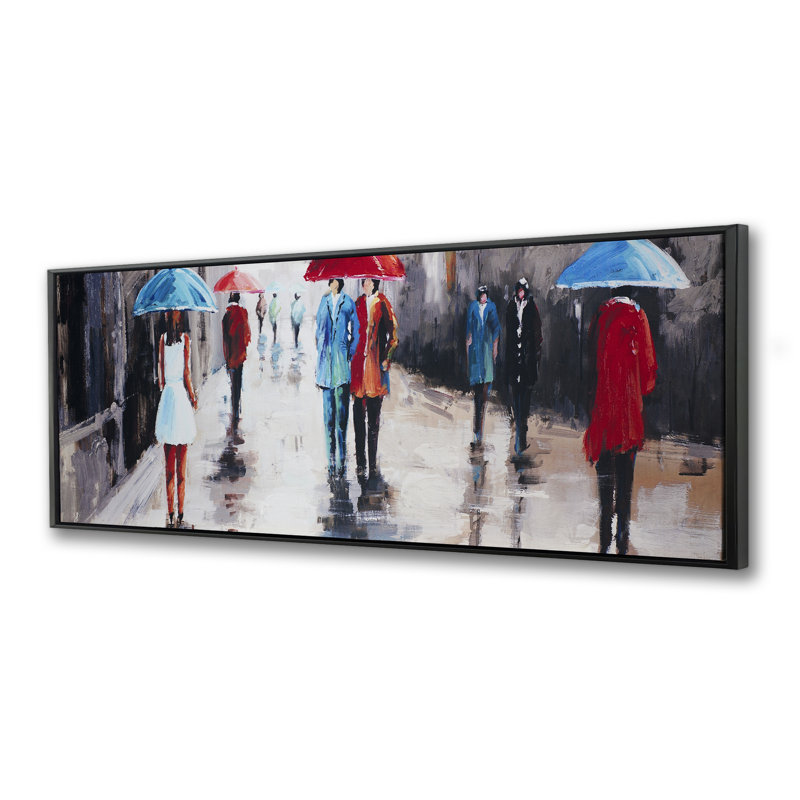«People with Umbrellas in the Street», reproduction d'art sur toile encadrée