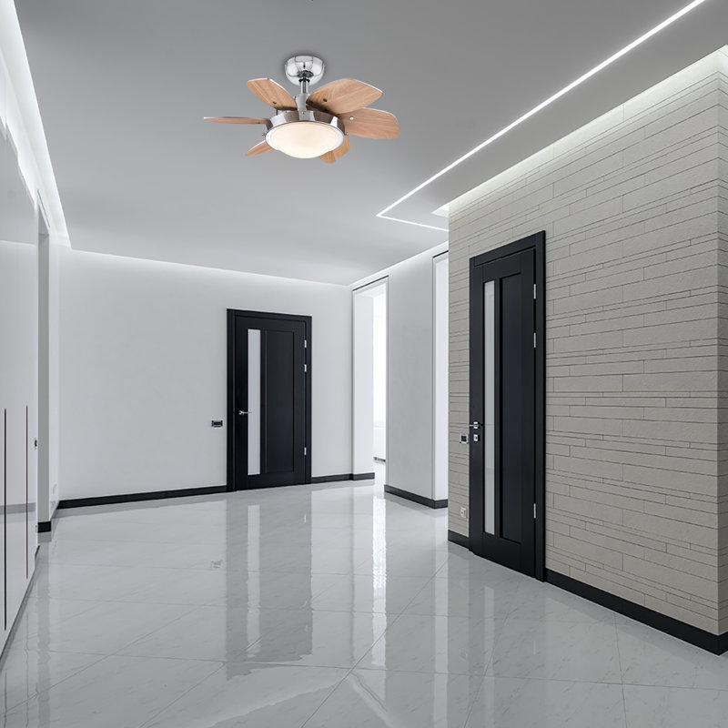 24-Inch Chrome Ceiling Fan with Brown Blades and LED Light