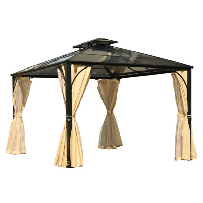 Pavillon de jardin à toit rigide 10 pi x 12 pi à double toit avec murs latéraux à double couche, moustiquaire et rideaux d'intimité