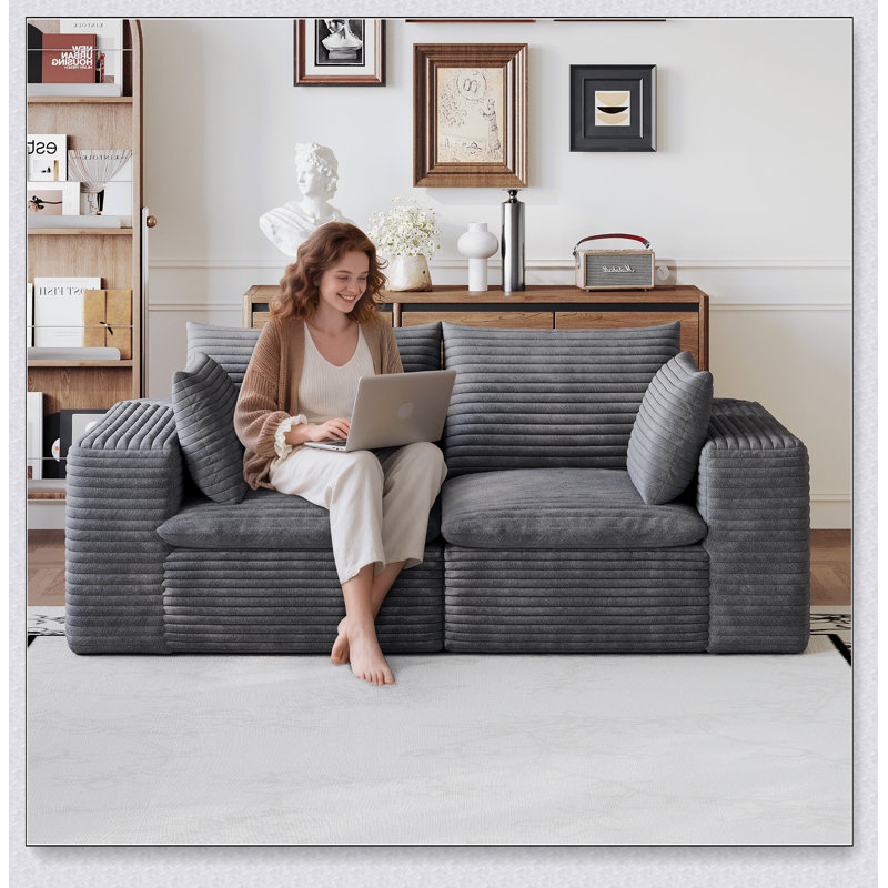 Canapé nuage de 180 cm en tissu velours côtelé, assise profonde, conception double couche, coussins amovibles, aucun assemblage requis, combinaison personnalisable pour différentes pièces
