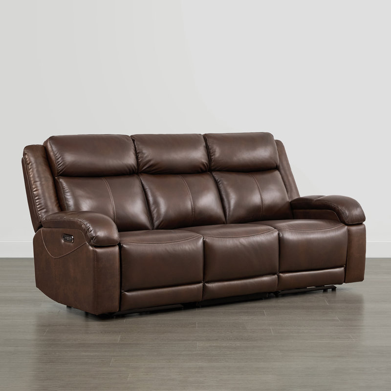Canapé inclinable électrique en cuir véritable Zachery, Marron foncé, 3