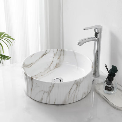 Lavabo vasque de salle de bain rond moderne en céramique cannelée l 14,75 po x P 14,75 po Element