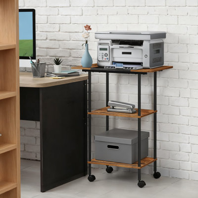 Support pour imprimante à 3 niveaux avec tablettes de rangement, chariot mobile robuste pour le bureau à domicile, la cuisine et le salon, supporte les imprimantes, les scanneurs et les fournitures de bureau