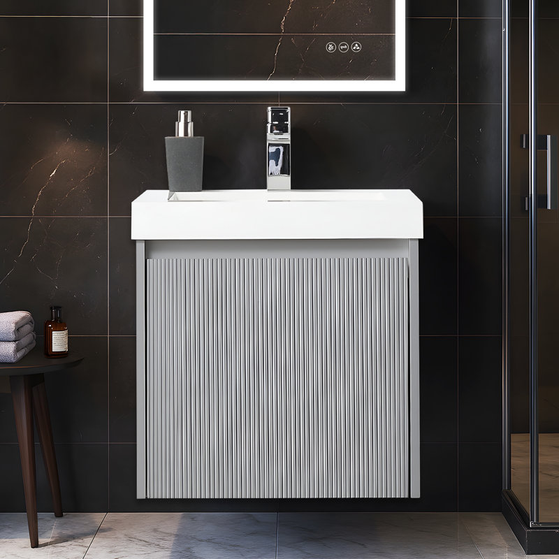 Meuble-lavabo flottant Keriel, Gris clair
