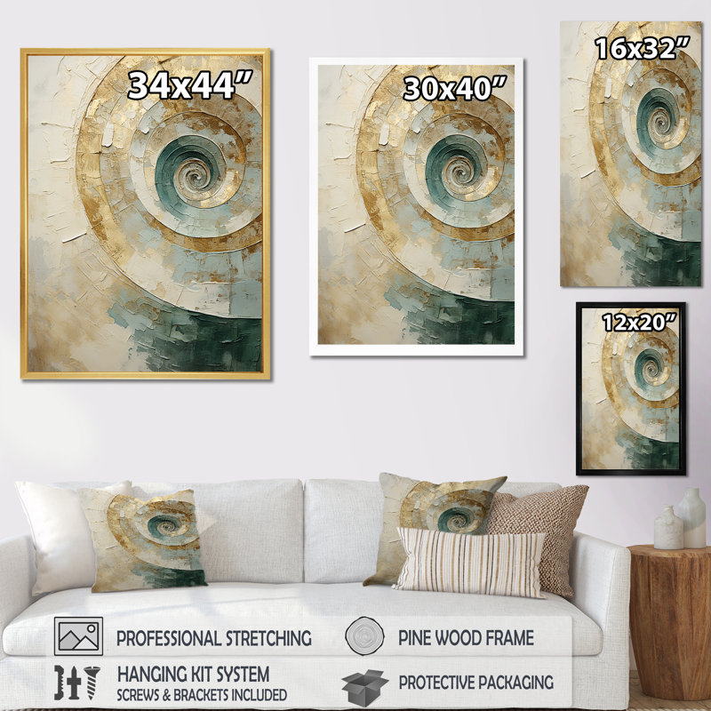 «Beige Minimalisme Spiral Poteries III - Abstract Spirals», reproduction sur toile_106126, Cadre flottant noir