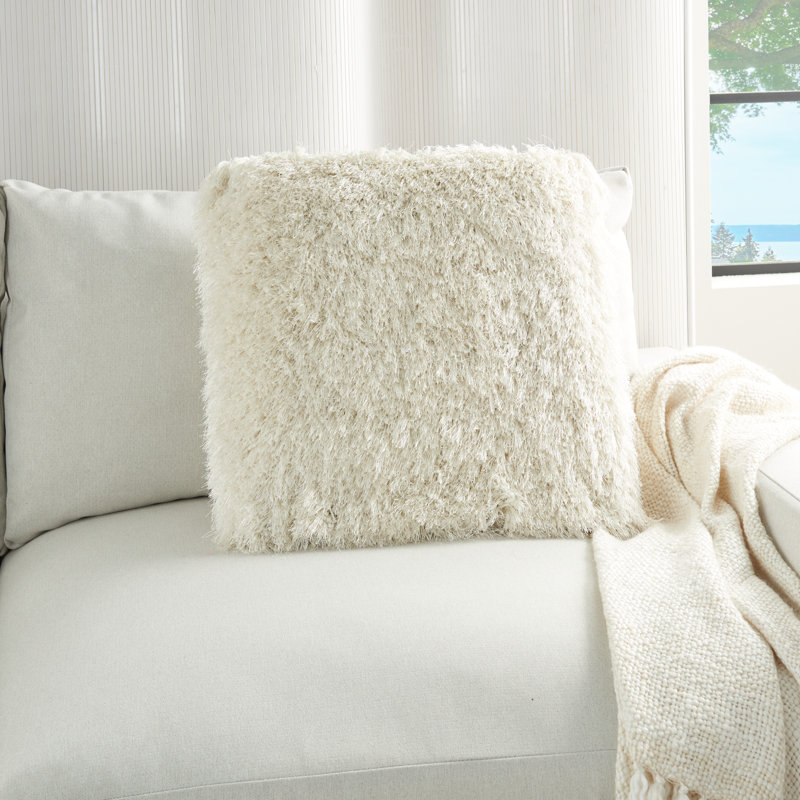 Fringed Throw Pillow, Light Cream, 20" x 20"