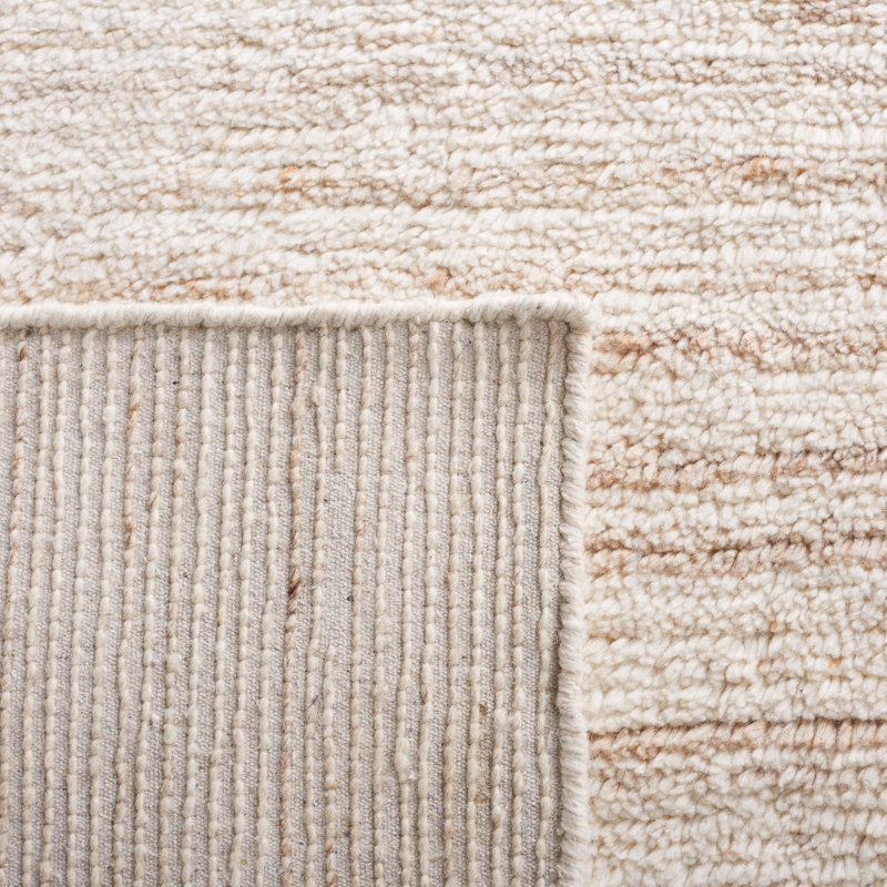 Tapis en laine tissé à la main en beige / ivoire, Rectangle 6 pi x 9 pi