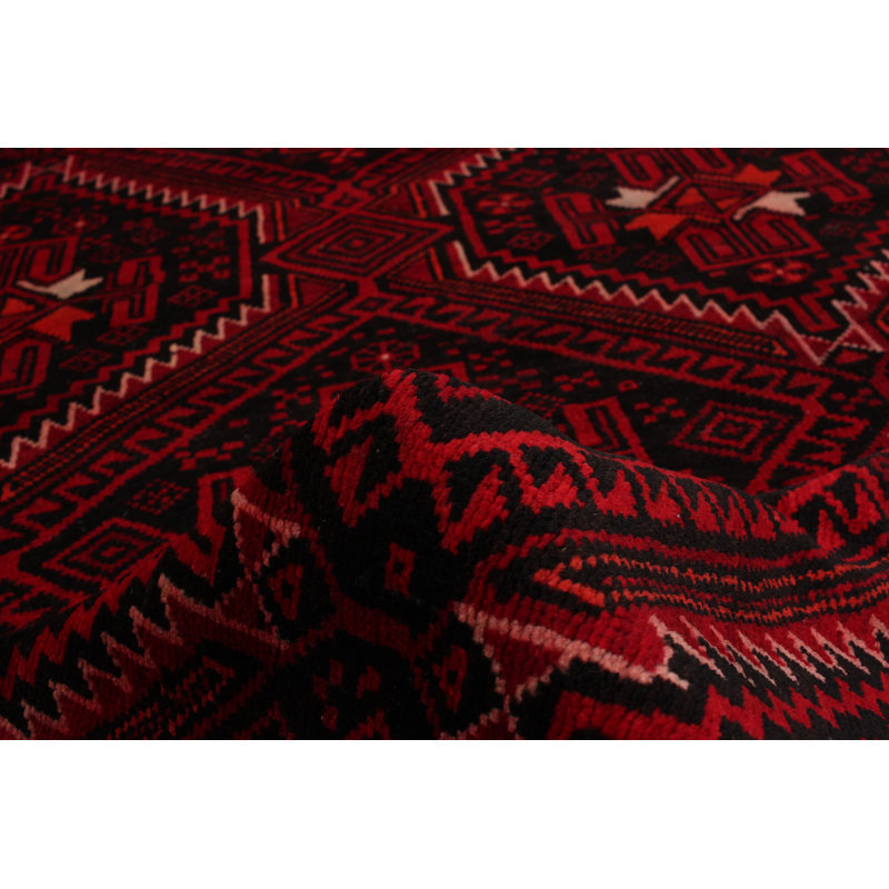 Tapis de zone en laine rouge foncé 3 pi 11 po x 8 pi 9 po main one-of-kind noué la Shanksville