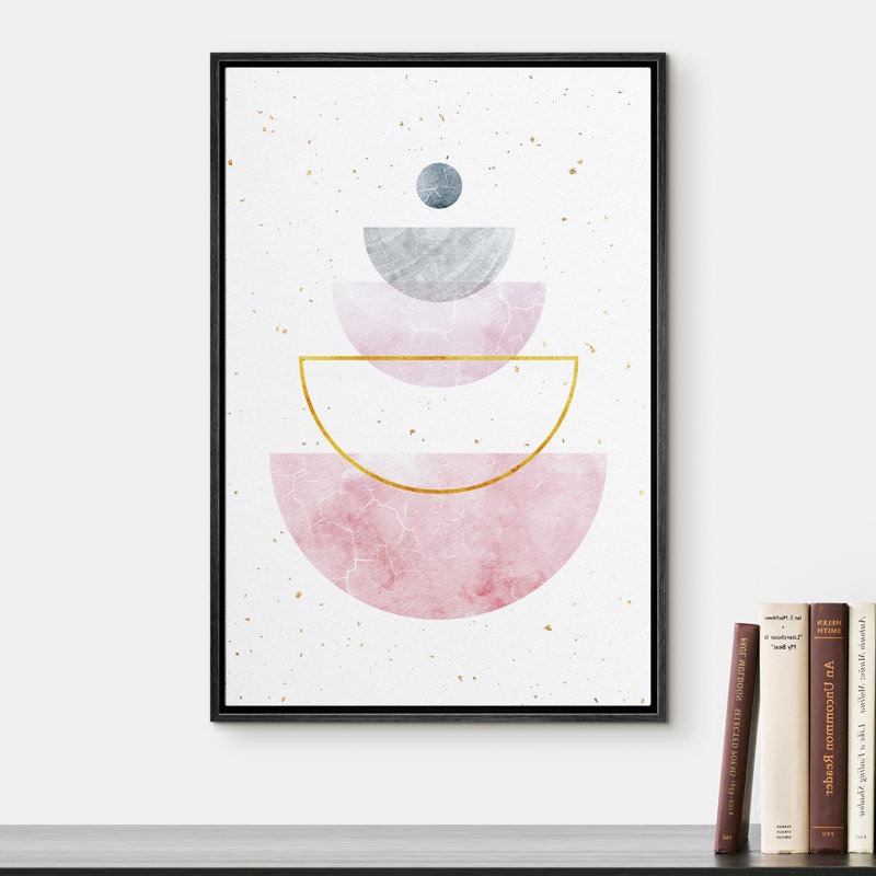 Signature, impression sur toile encadrée rose et gris pastel demi-cercles géométriques, illustrations, art moderne moyen
