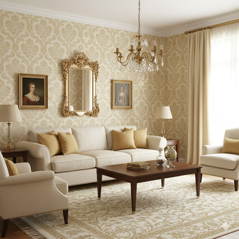 Ornamenta Collection Floral Damask Wallpaper Roll, Gold